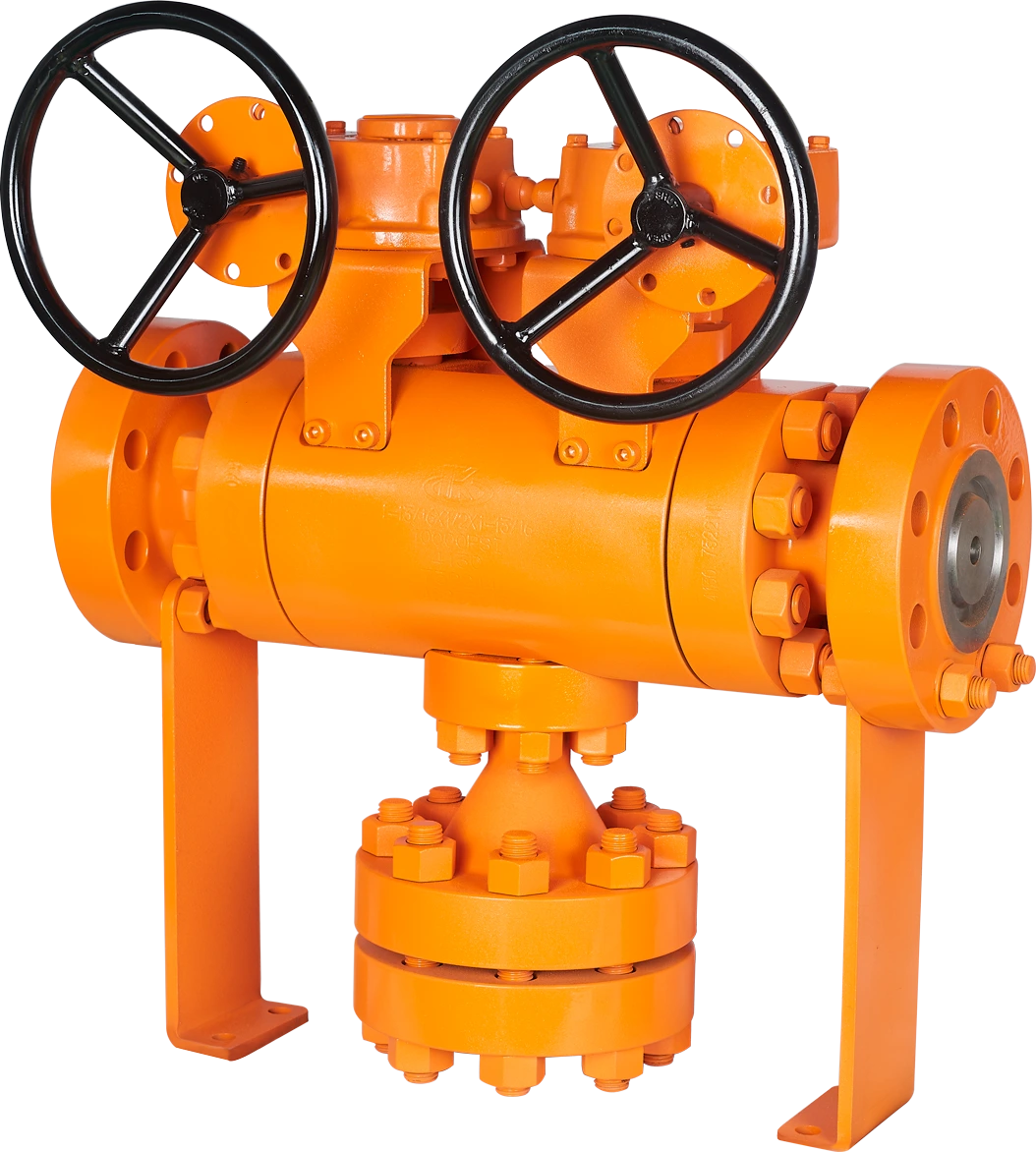 Double block and bleed valve with dual handwheels